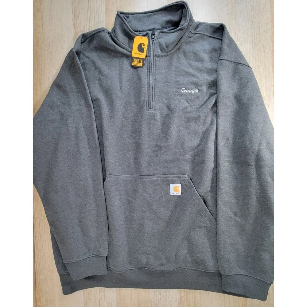 Carhartt Sweatshirt Mens 2XL Loose Midweight 1/4 Zip Mock-Neck Gray Google NWT - Picture 2 of 12